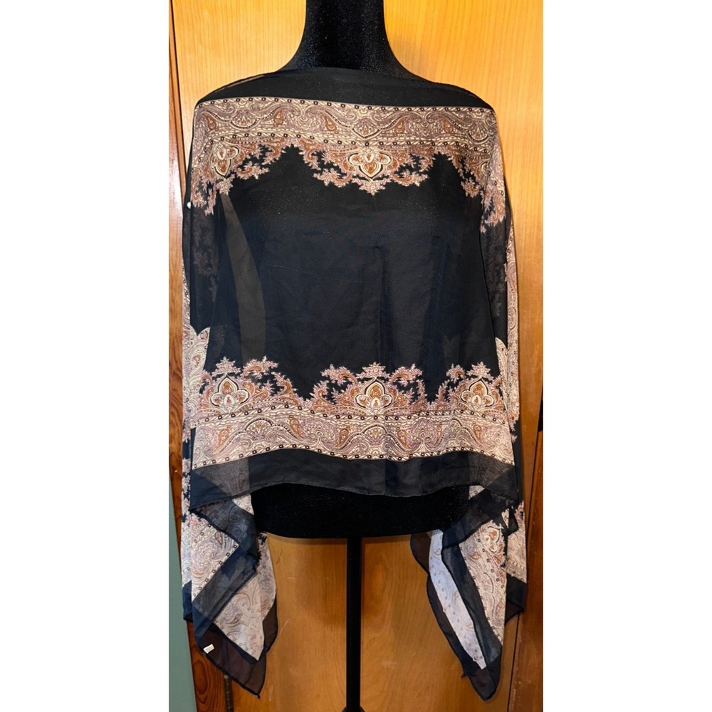 Black Paisley Print Sheer Chiffon Convertible Shawl Scarf One Size